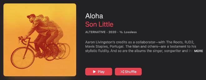 Apple Music digital cover of album Aloha by Son Little, released 2020.
